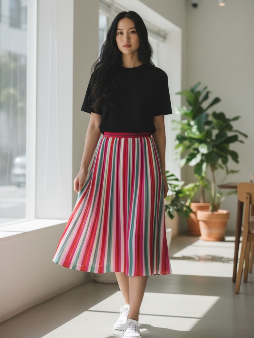 NWT J Crew Multicolored Watermelon Stripe Flowy Pleated Midi Skirt Size 12